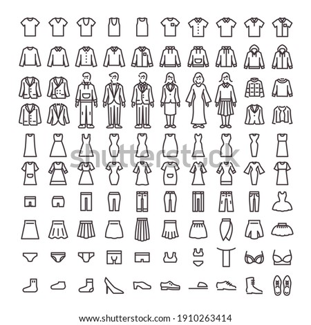 line icon set. vector illustration. clothes, clothing, apparel. Royalty-Free Stock Photo #1910263414