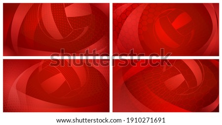 Set of four volleyball backgrounds with big ball in red colors