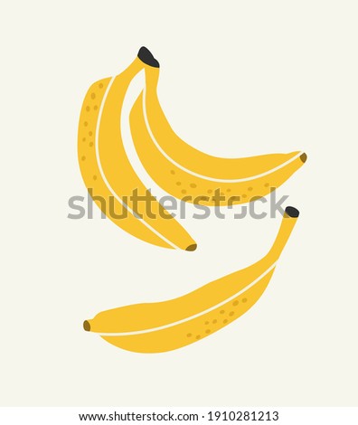 Vector illustration of bananas, on a beige background. Hand-drawn fruits in bright colors. Suitable for illustrating healthy eating, recipes, local farm. Card with bananas. Royalty-Free Stock Photo #1910281213