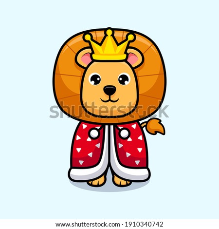 Cute lion king wearing cloak design icon illustration