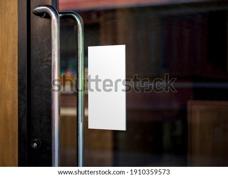 open sign  Restaurant door handle with push sign on glass doors