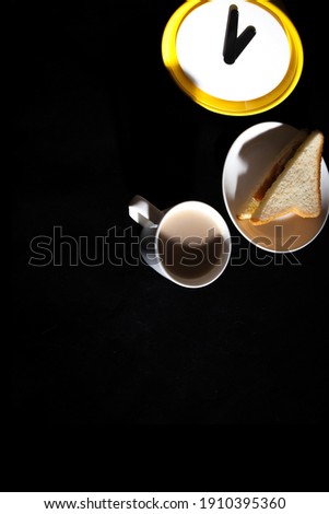 Lunch time objects and black background. Close up. Isolated