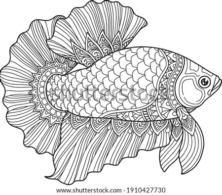 Betta fish coloring page design clear background, mandalas design, and print design