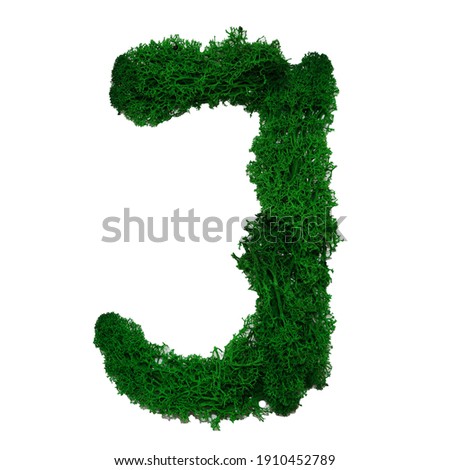 Letter J of the English alphabet made from green stabilized moss, isolated on white background.