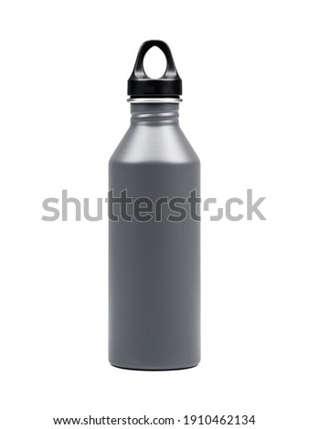 Aluminium sport bottle isolated on a white background photo. Reusable drinking flask.