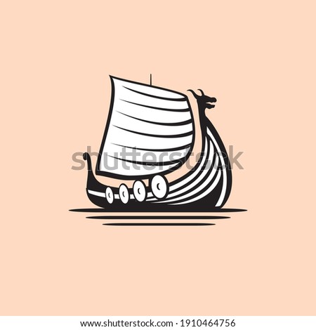 Viking transport ship. 
Vector Illustration. Branding Identity Corporate logo 
design template Isolated on a white background
