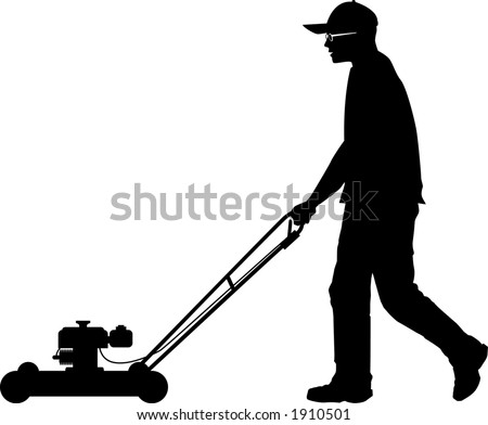 vector silhouette graphic depicting a man doing yard-work