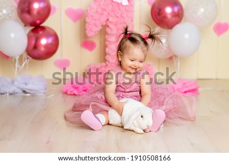 baby with animal rabbit, baby's birthday one year