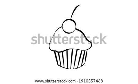 Cupcake with cherry on top line icon, outline sign, linear style pictogram isolated on white. Desert symbol, logo illustration. Editable stroke. Pixel perfect vector graphics.