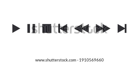 Media player buttons. Pause, rewind, fast forward icon. Music player buttons. Ui elements. Ui template. Musical Buttons. Black icons. Media player icon set. Video player template. Video controls.  Royalty-Free Stock Photo #1910569660