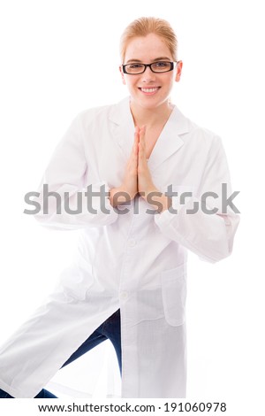 Female scientist practicing yoga
