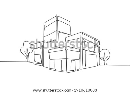 Single continuous line drawing luxury house building at big city. Home architecture property isolated minimalism concept. Dynamic one line draw graphic design vector illustration on white background Royalty-Free Stock Photo #1910610088