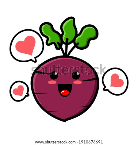 cute beetroot cartoon mascot character funny expression fall in love 