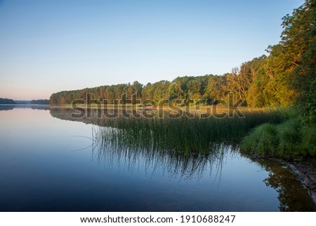 Beautiful landscape by the lake with a forest and reflection