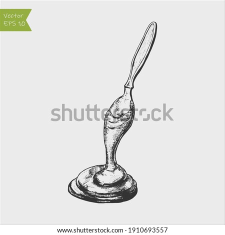 Liquid chocolate dripping from a spoon. Vector hand drawn illustration Royalty-Free Stock Photo #1910693557