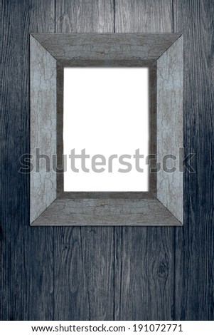 Picture frame, wood plated, blue wood background.