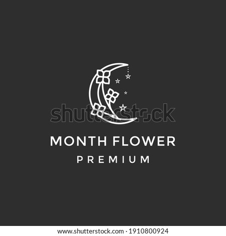 abstract  moon logo  flower and leaves. icon  vector illustration i in black background