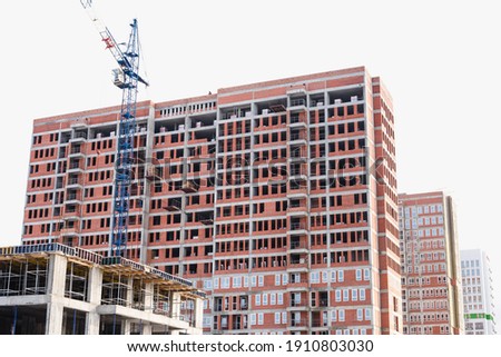house under construction, construction site, red brick house, new building