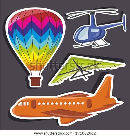 Vector illustration of a cartoon stickers of flying objects