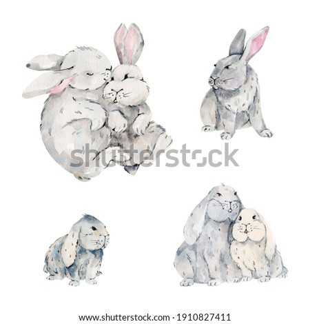 Watercolor illustration. White rabbit for kids design on white background