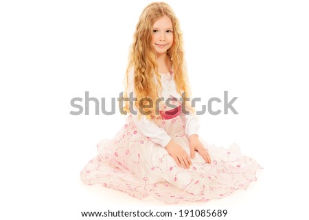 Portrait of little fashion girl. Isolated white backround.