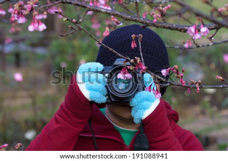 Photographer taking pictures of the flowers