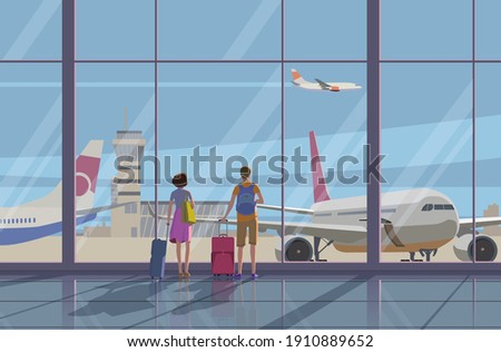 
Airport, tourism and travel planes, vector. Royalty-Free Stock Photo #1910889652