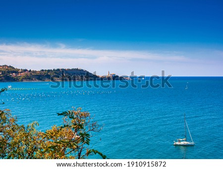 View of the Piran coastline in the adriatic sea, Slovenia