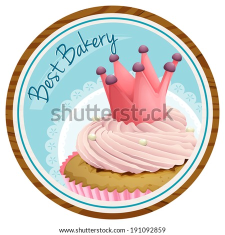 Illustration of a best bakery label with a cake on a white background