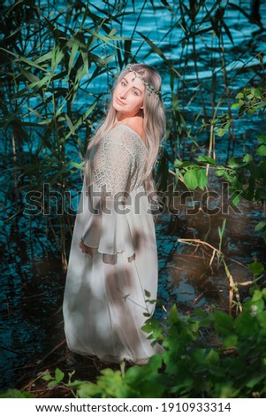 Illustrative photo for legends, creatures and fairytale. Mystical scene with nymph