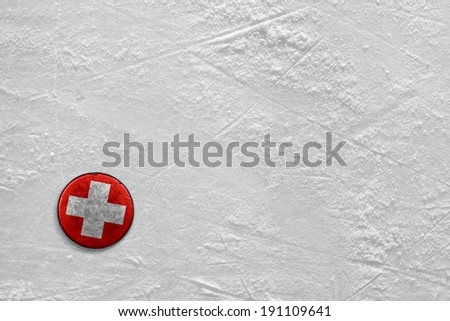 Washer with the image of the Swiss flag on a hockey rink