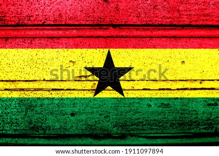 National flag of Ghana, abbreviated with gh; a realistic 3d image of the national symbol from an independent country painted on a wooden wall
