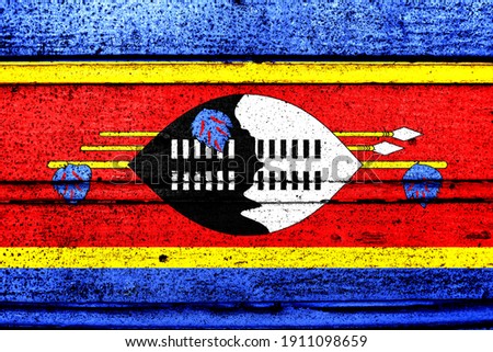 National flag of Swaziland, abbreviated with sz; a realistic 3d image of the national symbol from an independent country painted on a wooden wall
