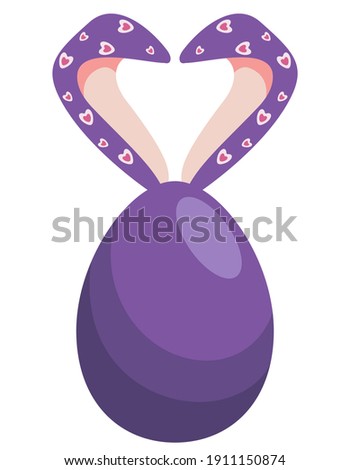 Purple egg with rabbit ears. Easter symbol in cartoon style