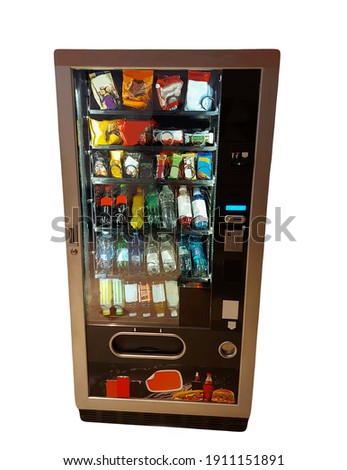 vending machine with snacks and drinks isolated on white background