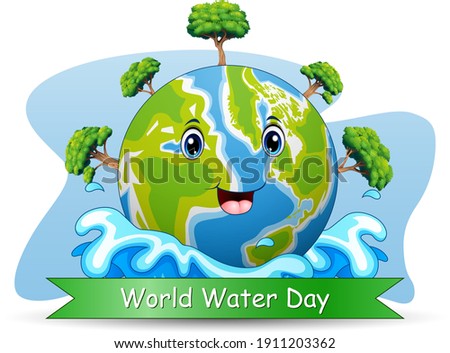 World water day background design with trees around the world