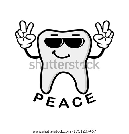 cute tooth cartoon mascot character funny expression peace reveal