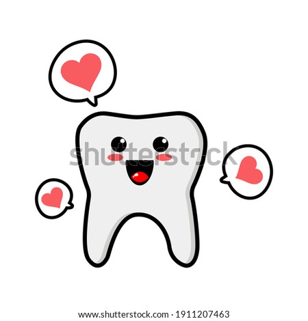 cute tooth cartoon mascot character funny expression fall in love 