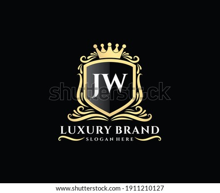 JW Initial Letter Gold calligraphic feminine floral hand drawn heraldic monogram antique vintage style luxury logo design.