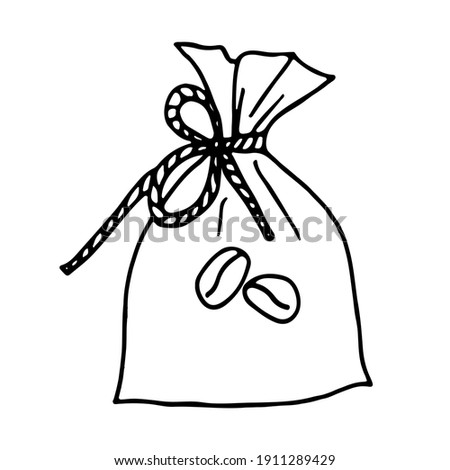 Sack of coffee in the style of doodle, outline. Vector illustration.