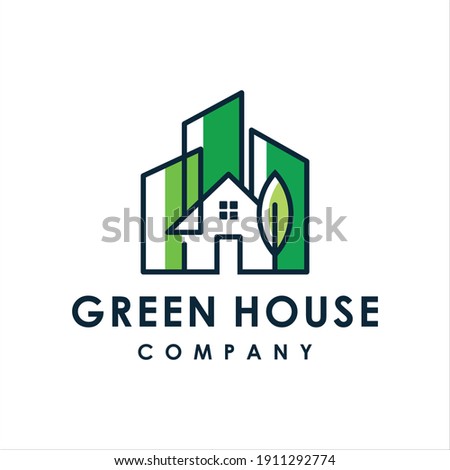 abstract green house logo design vector	
