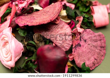 Close Up natural potpourri. For the interior of houses, isolated on a green background.