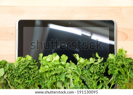 Kitchen Herbs on a Tablet PC. Looking for information and recipes.