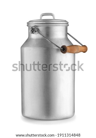 retro milk can isolated on white background with clipping path Royalty-Free Stock Photo #1911314848