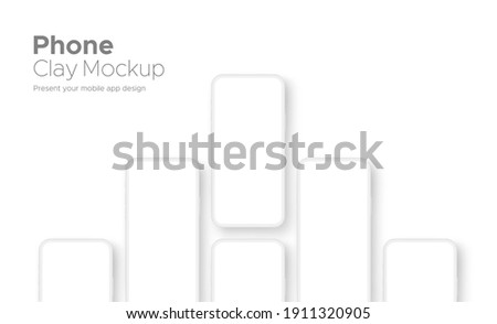 Clay Smartphones with Blank Screens Isolated on White Background. Mockup for Showing App Design. Vector Illustration