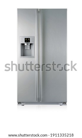 Stainless steel refrigerator isolated on white. Studio shoot.