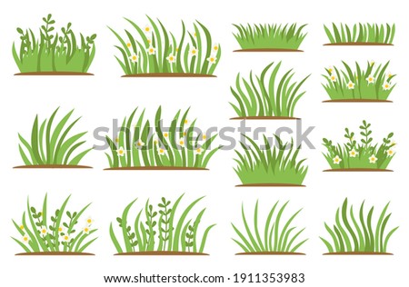 Green Grass flat icon set. Isolated on white background, Leaf borders, flower elements, nature background vector illustration. Green land concept for template design Royalty-Free Stock Photo #1911353983