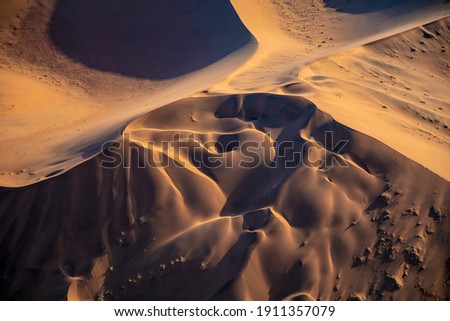 Aerial of Namibian desert and sand dunes 