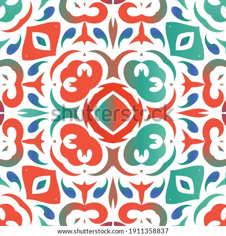 Mexican ornamental talavera ceramic. Stylish design. Vector seamless pattern poster. Red vintage backdrop for wallpaper, web background, towels, print, surface texture, pillows.