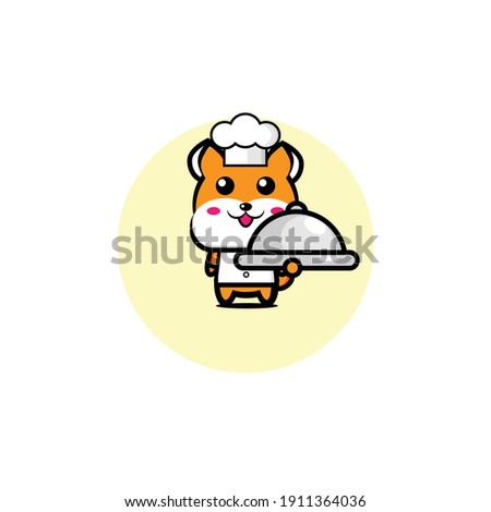 Cute dog chef character illustration design carrying food